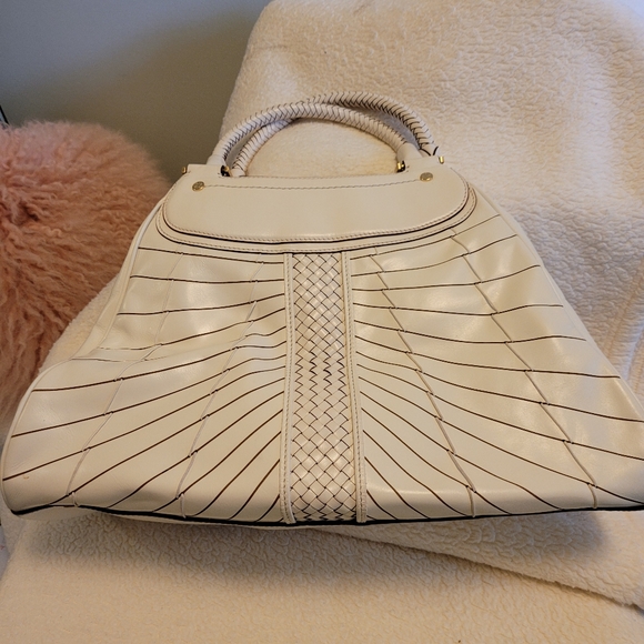 Cole Haan Cream Leather Woven Satchel - Picture 3 of 11